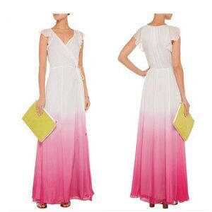 Diane Von Furstenberg DVF 10 Fairycore Ivory Pink Ombre Silk Maxi Wrap Dress